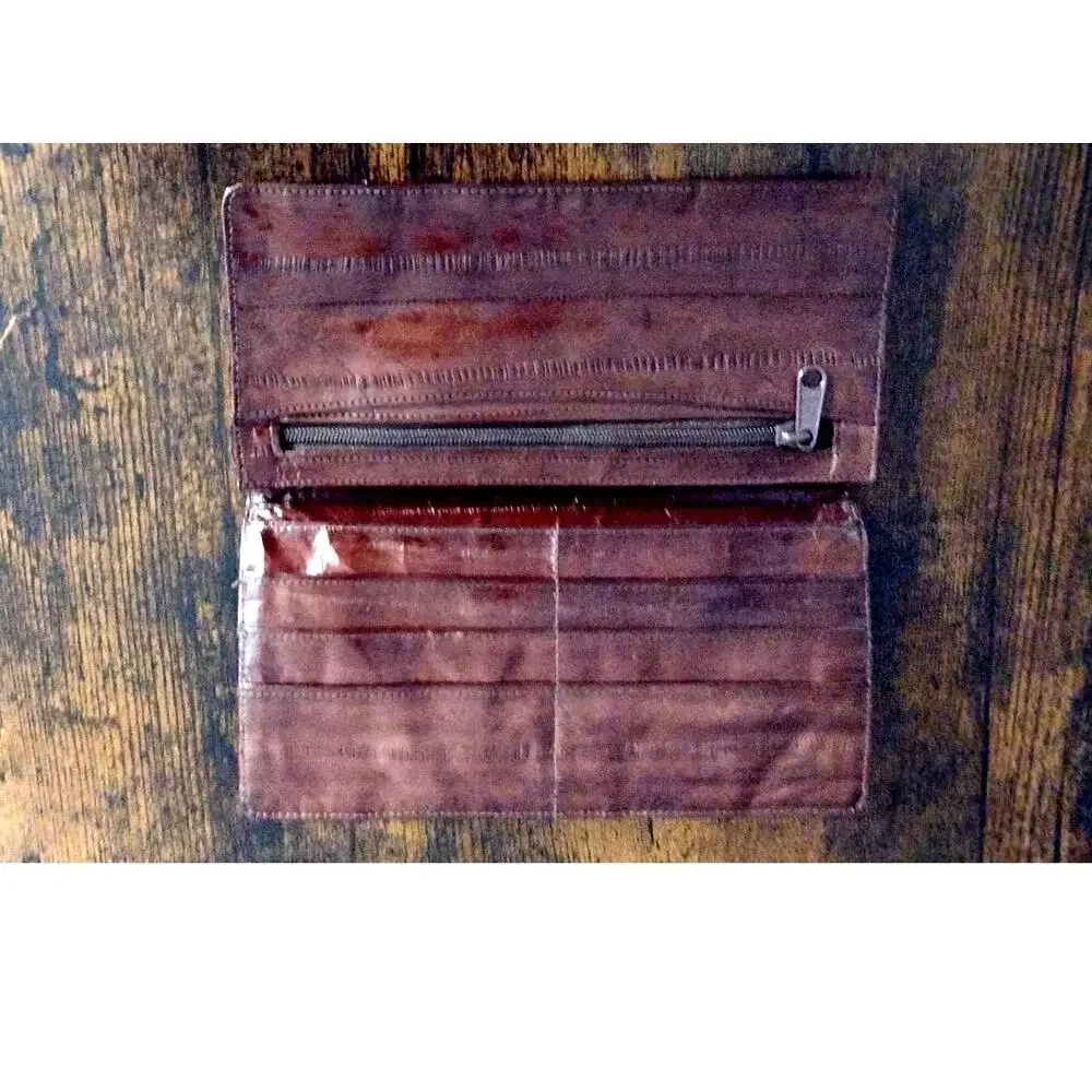 Vintage Genuine Eel Skin Men's Wallet, Deep Burgundy Mahogany